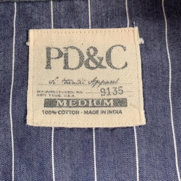 Paper Denim PD&C Striped Casual Button Down Collared Shirt White Blue Medium - Picture 5 of 7